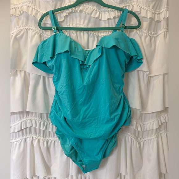 Bleu Rod Beattie Shirred Ruffle One Piece Swim - Wave Runner - NWT - Size 20 - Picture 3 of 4